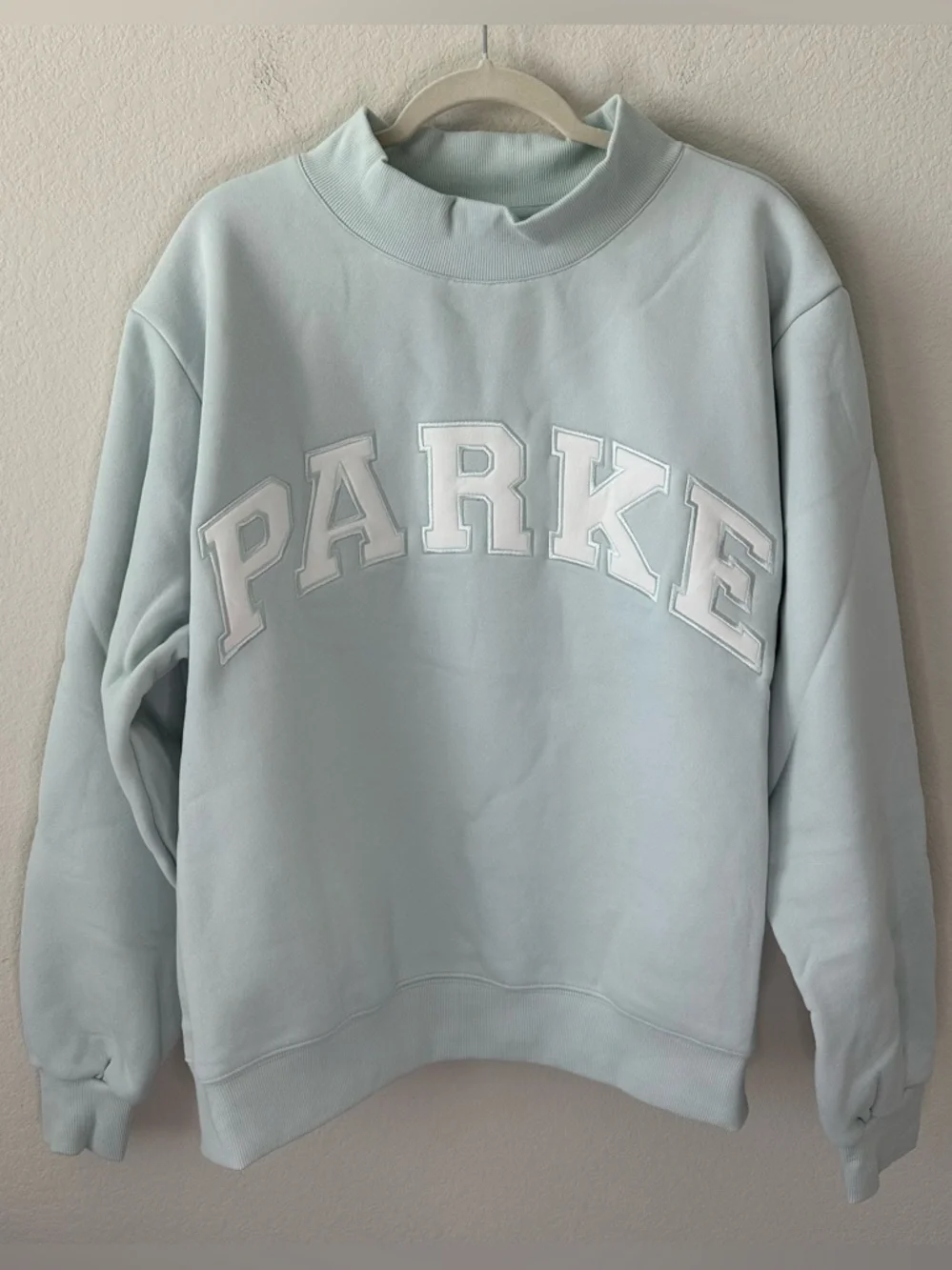 PARKE Bridal Varsity Mockneck Something Blue + White SZ L/XL New - Picture 2 of 5